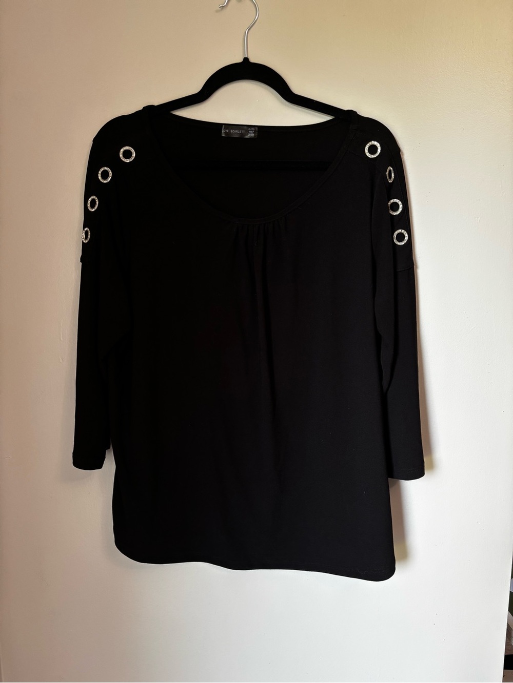 Love Scarlett Black Long Sleeve Top with Shoulder Grommet Detail XL
